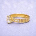 14K Gold | Round-Cut Solitaire Gold Engagement Ring with Pavé Band