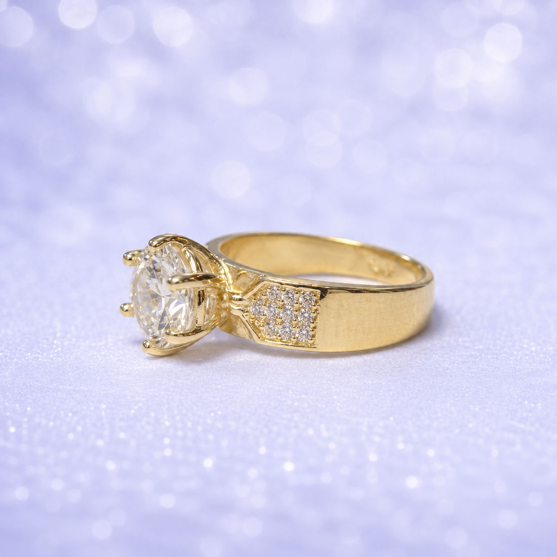 14K Gold | Round CZ Engagement Ring with Pavé Accents