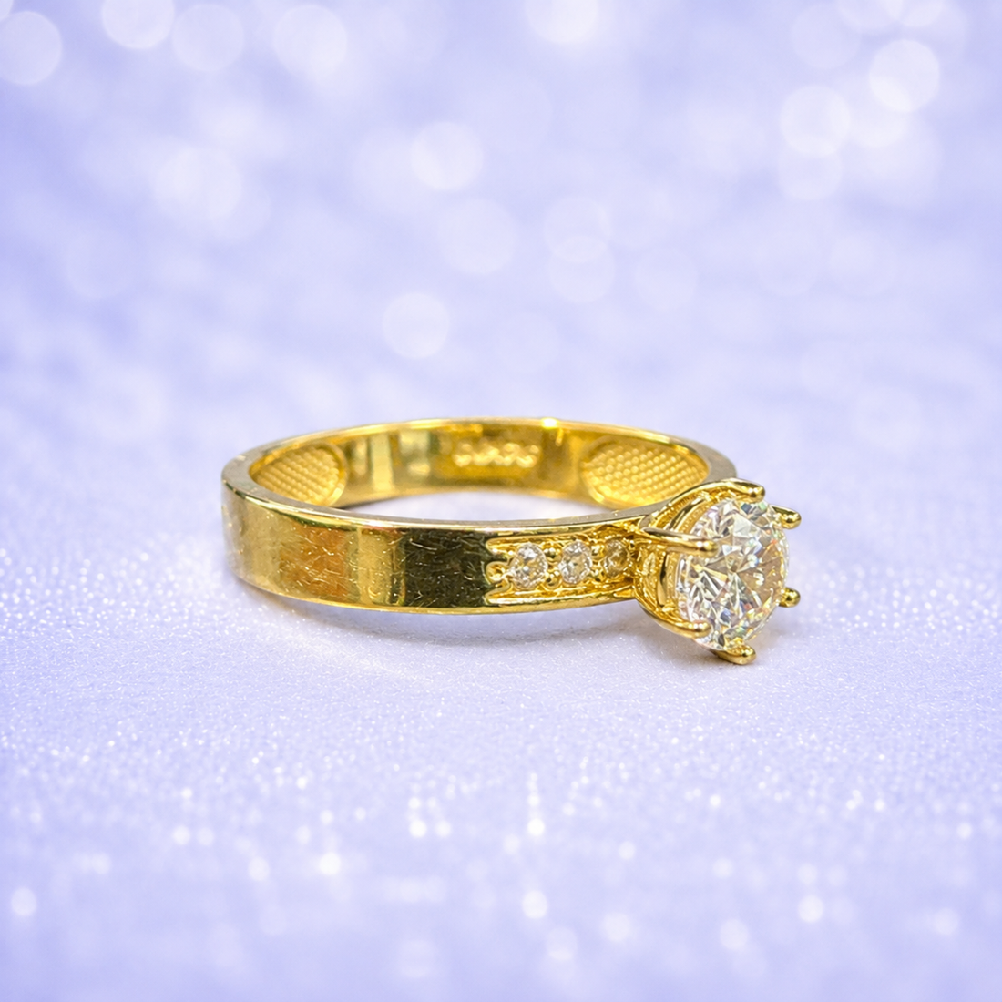 14K Gold | Round Cubic Zirconia Engagement Ring with Channel-Set Side Stones