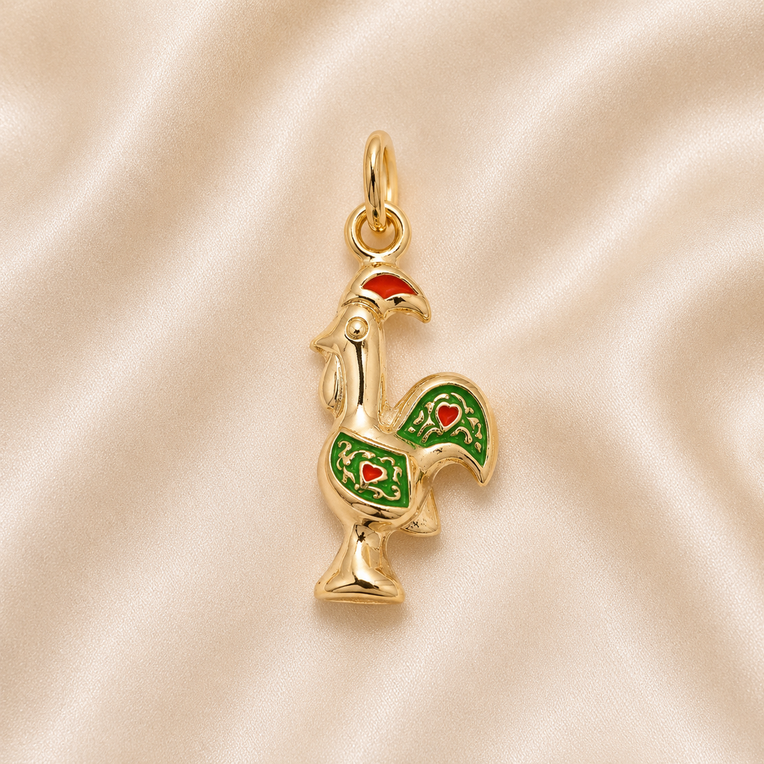 19.2K Portuguese Gold | Tiny Rooster in flight Rooster (Galo de Barcelos) Charm