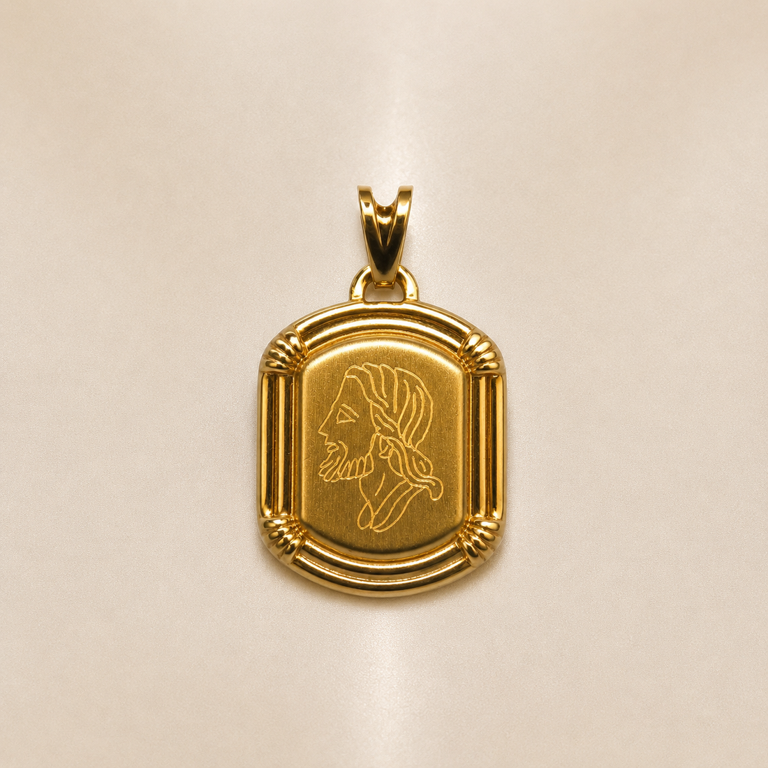 19.2K Portuguese Gold | Square Design Jesus Pendant