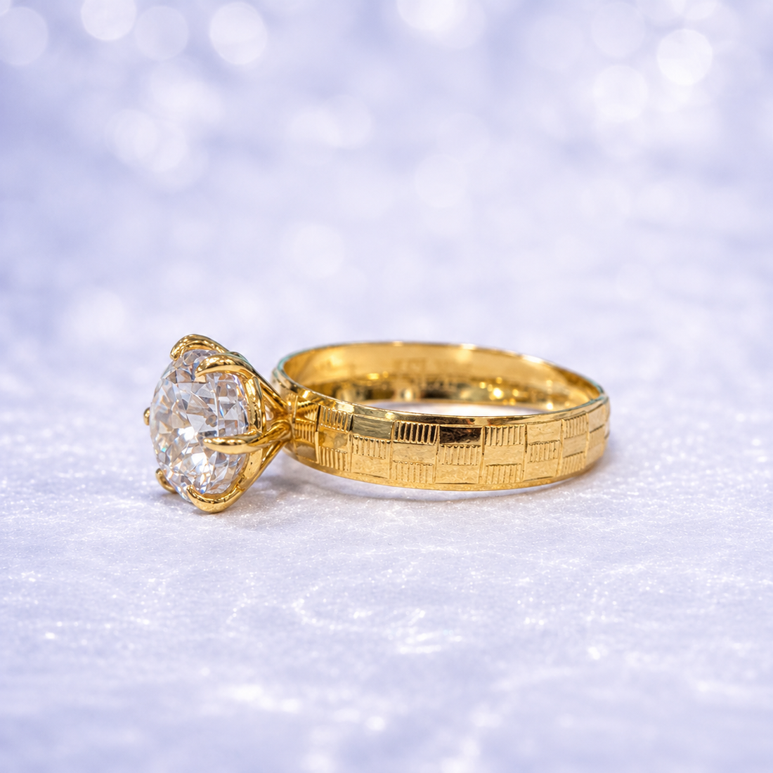14K Gold | Six-Prong Round Solitaire Checkerboard Engagement Ring