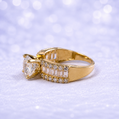 14K Gold | Wide-Band Round-Cut Engagement Ring with Baguette and Pavé Side Stones