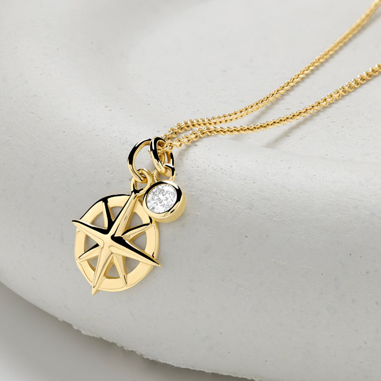 Ocean | Deep Blue 14K Gold Lab-Grown Diamond Mini Compass Pendant