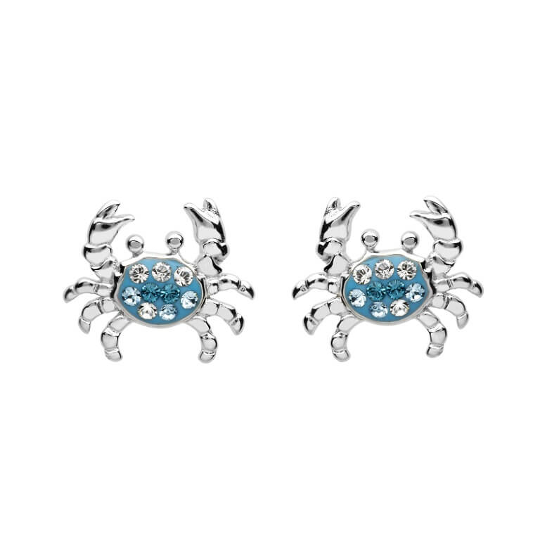 Ocean | Sterling Silver Blue Swarovski Crystal Stud Crab Earrings