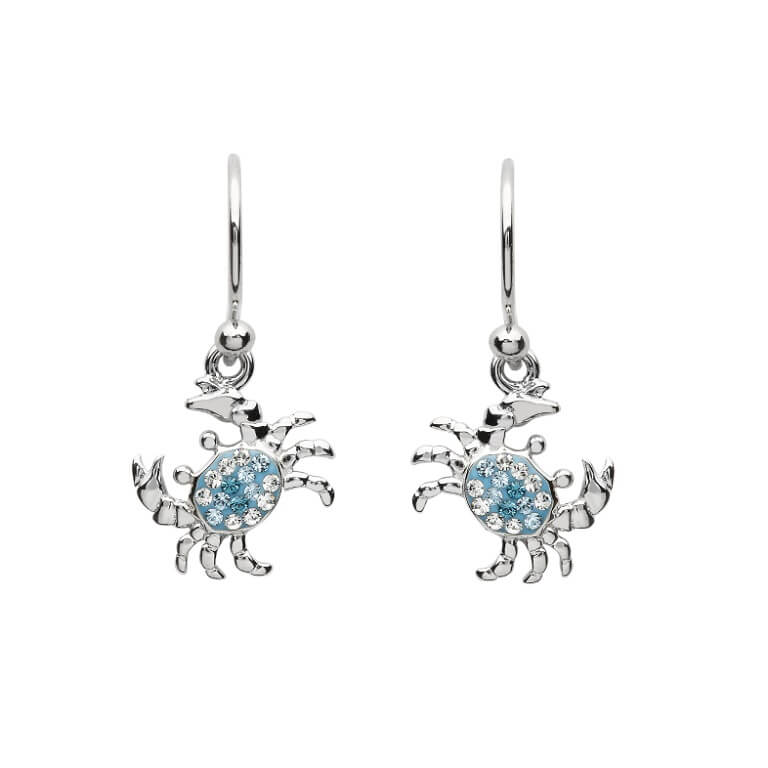 Ocean | Sterling Silver Blue Swarovski Crystal Drop Crab Earrings