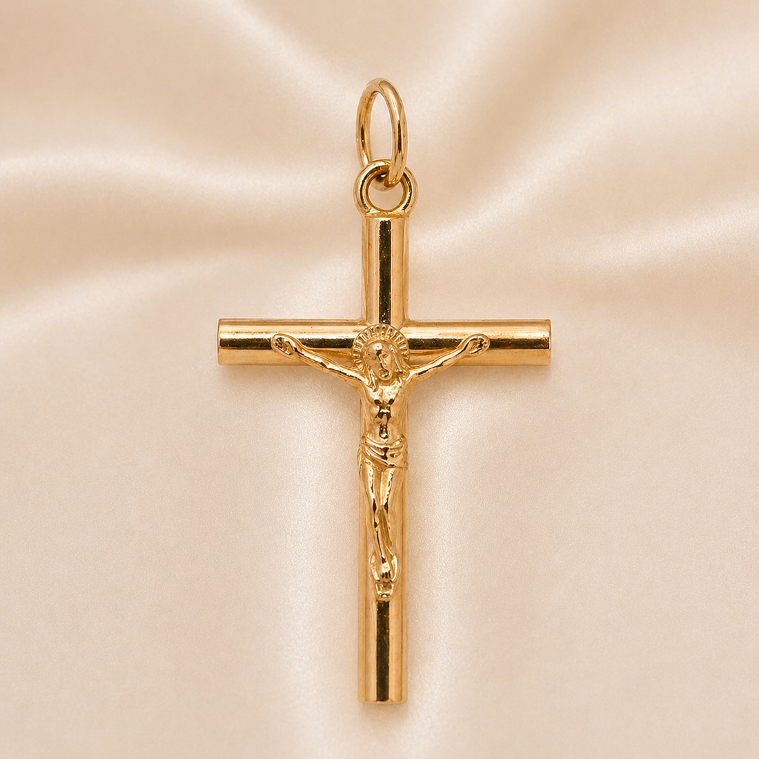 19.2K Portuguese Gold | Polished Hollow Cross with Jesus Pendant