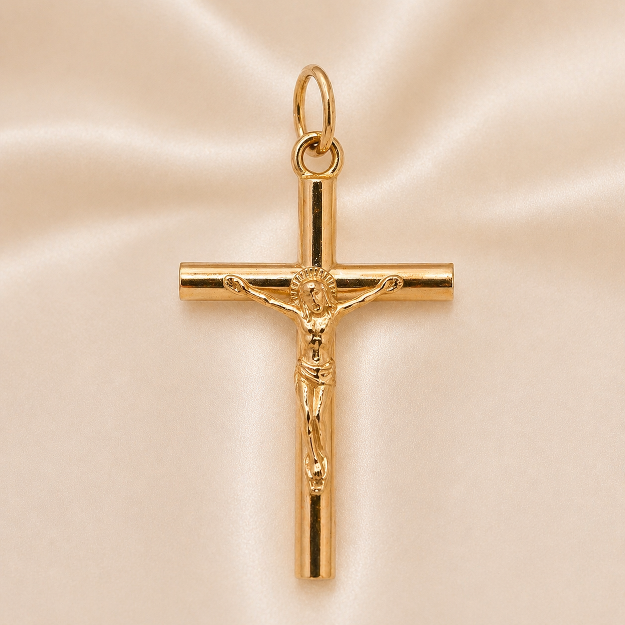 19.2K Portuguese Gold | Polished Hollow Cross with Jesus Pendant