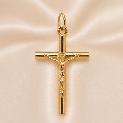 19.2K Portuguese Gold | Polished Hollow Cross with Jesus Pendant