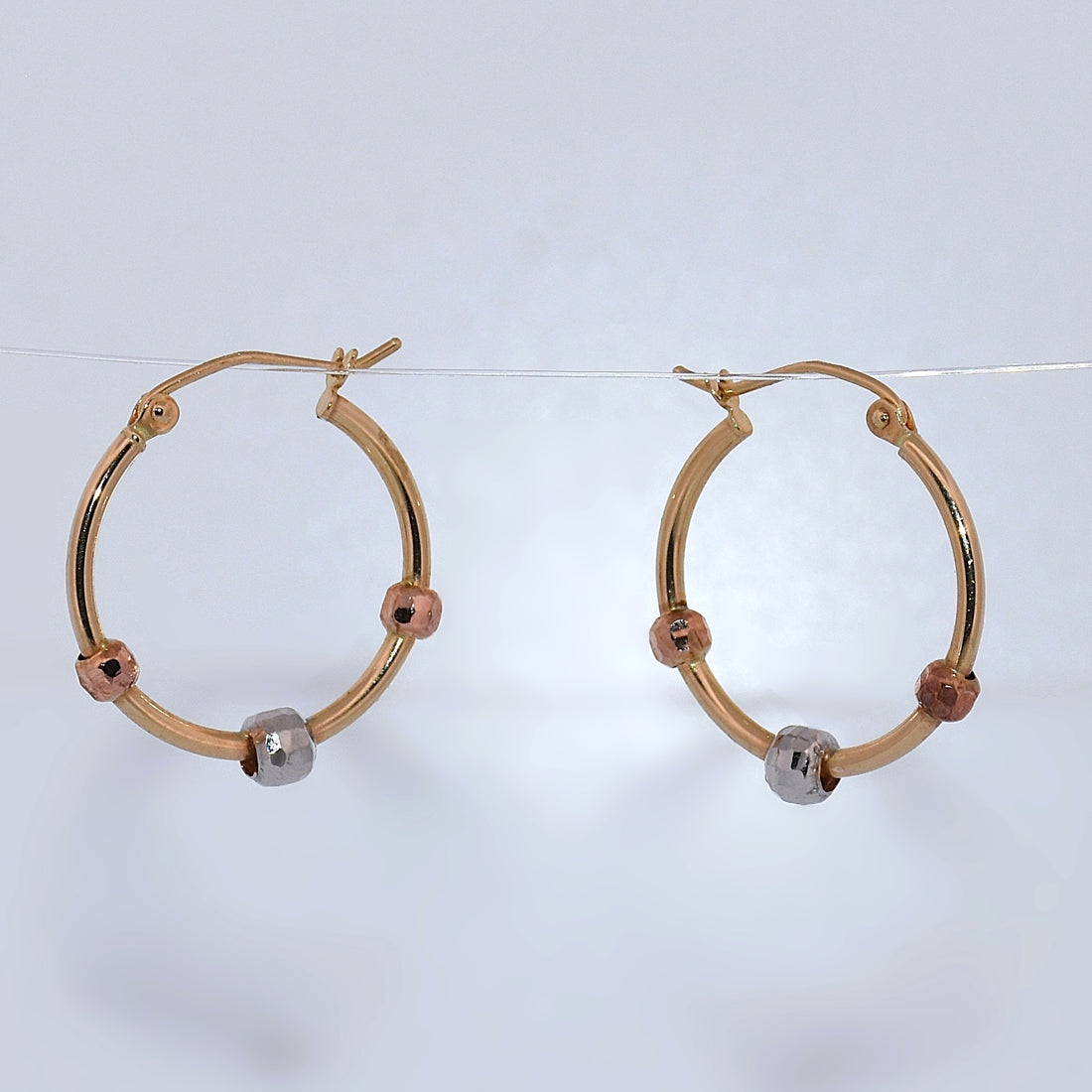 14K Gold | Tricolor Ball Hoop Earrings