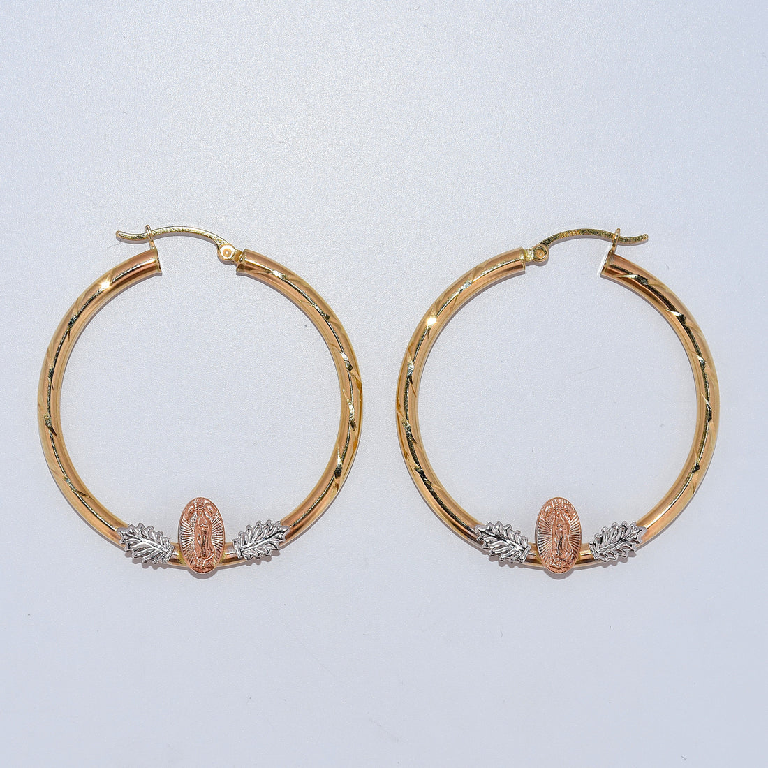 14K Gold | Decorative Mother Mary Hoop Earrings