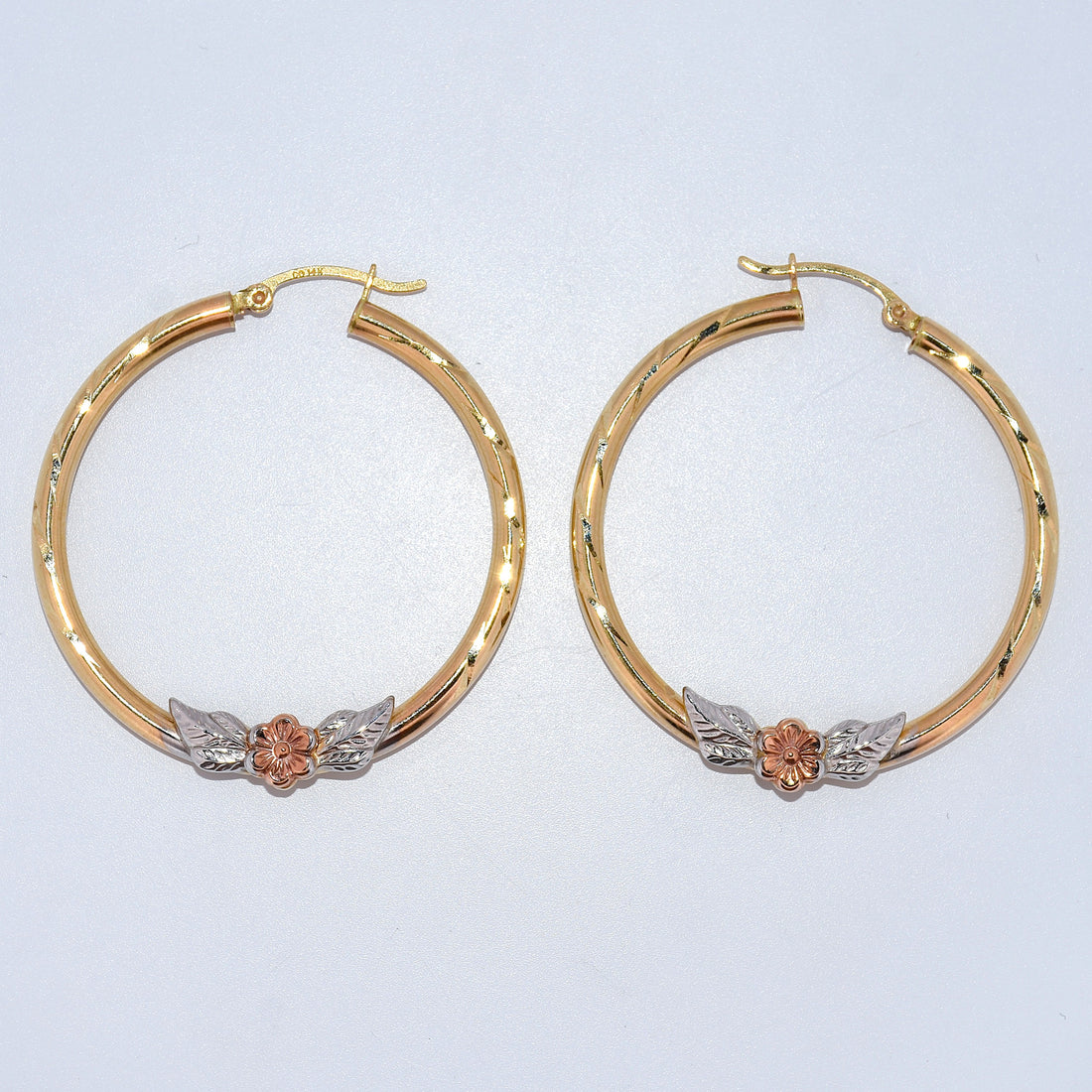 14K Gold | Decorative Flower Hoop Earrings