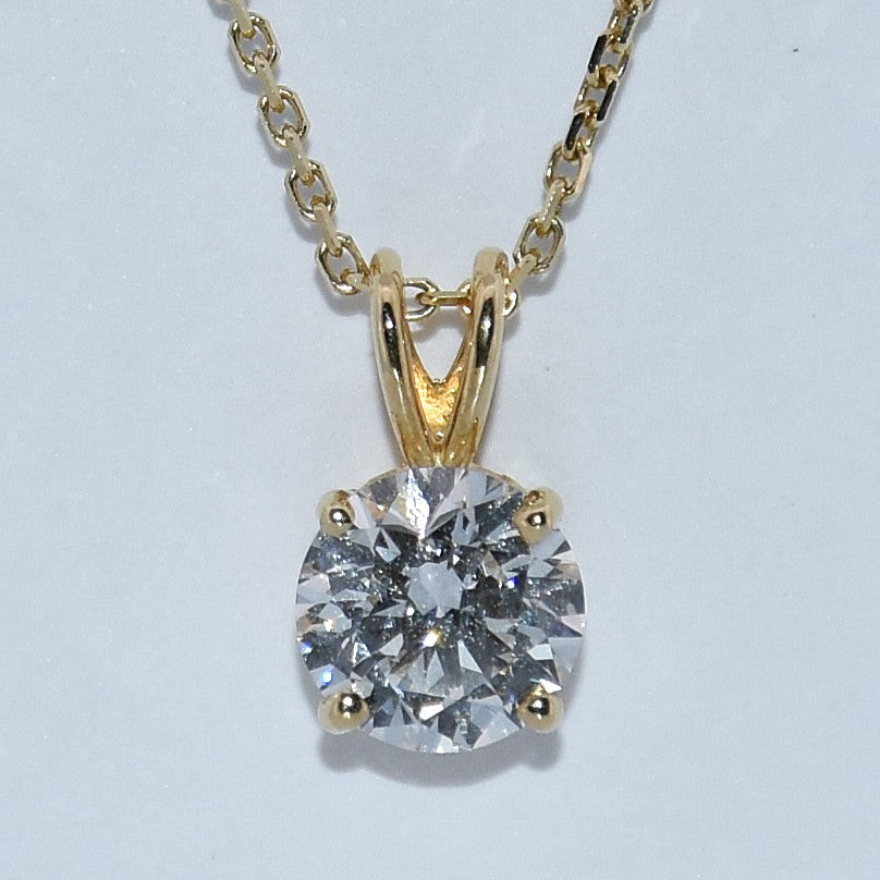 14K Gold | YG 1ct Round Lab Diamond Pendant