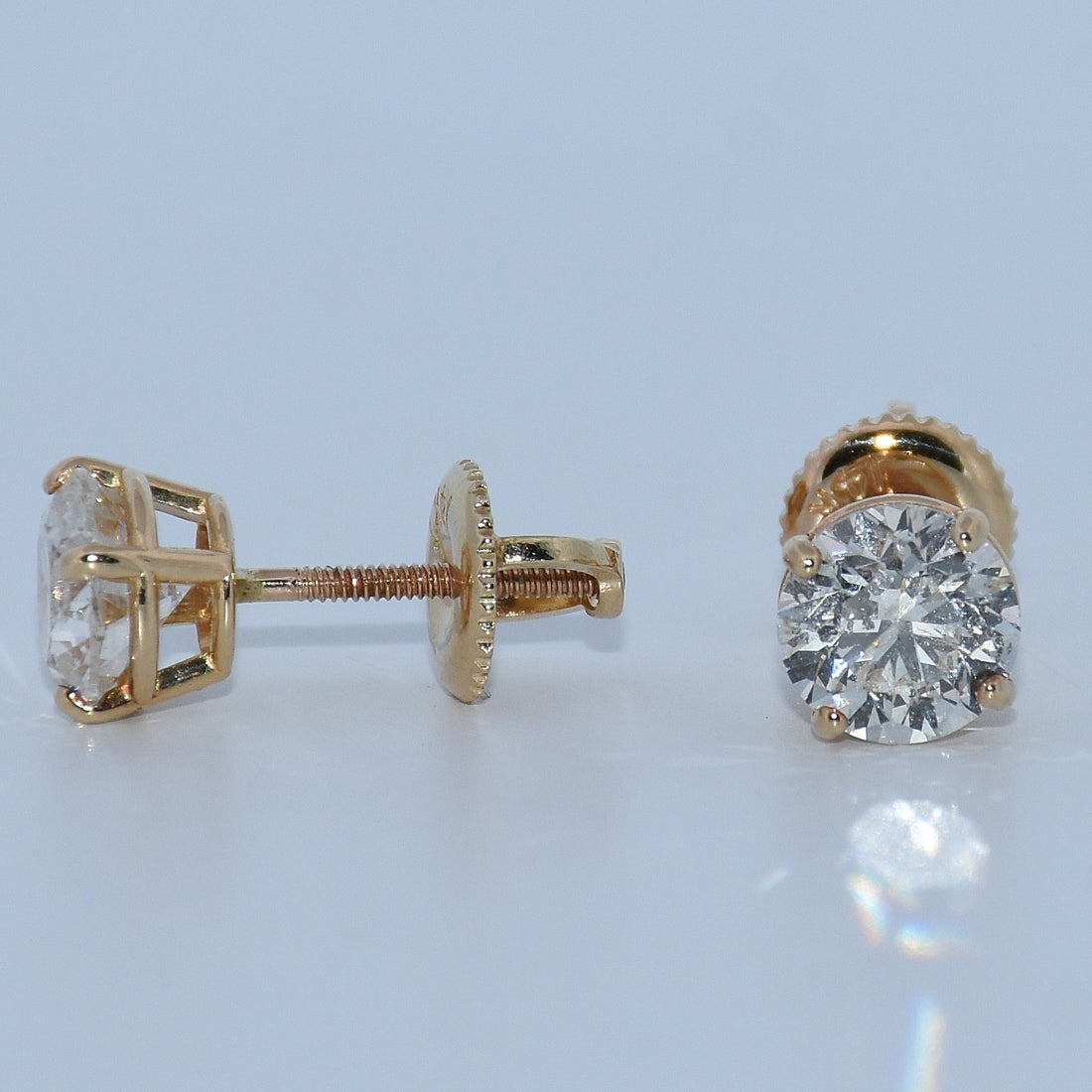 14K Gold | YG 2cttw Natural Diamond Round Studs with Screwbacks