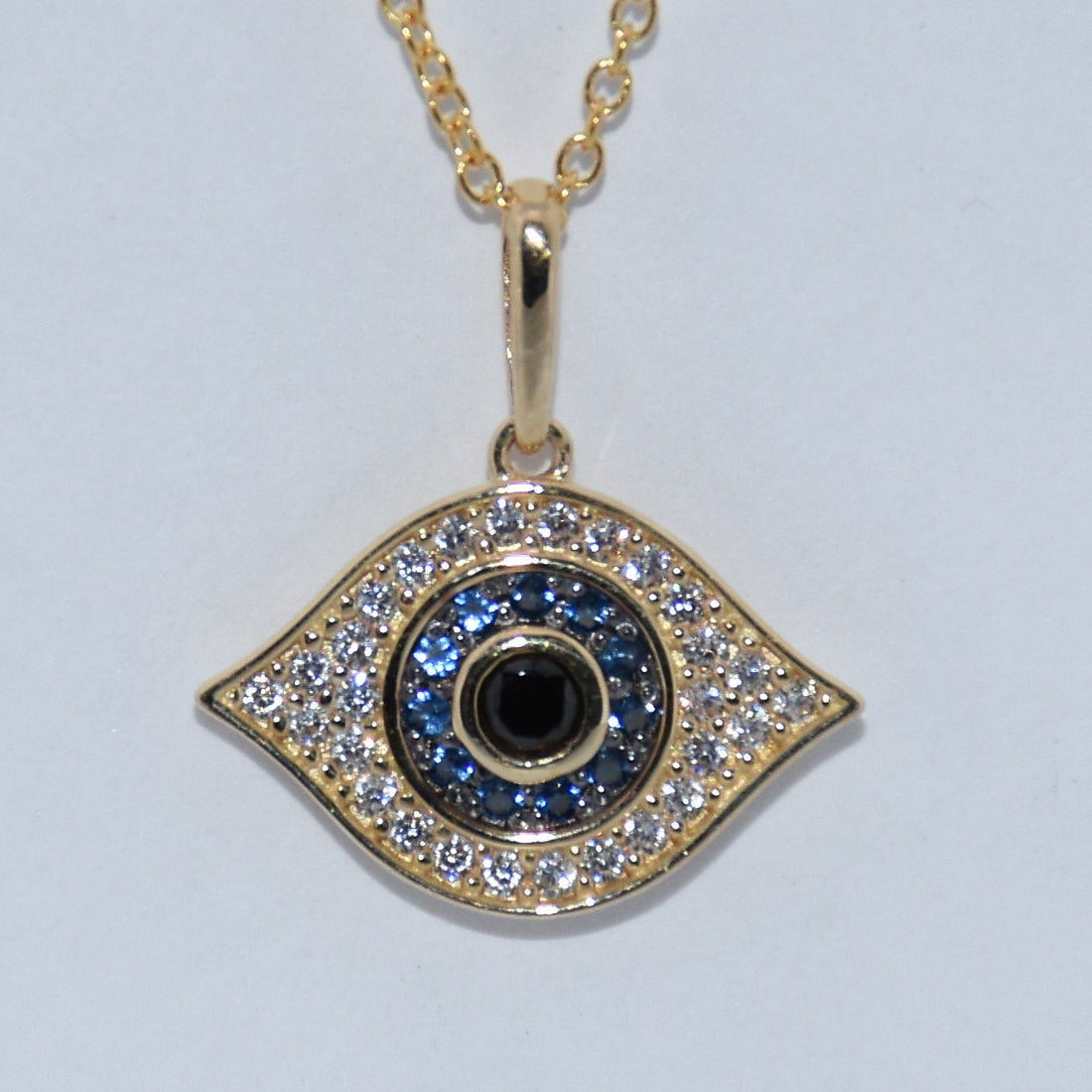 14K Gold | YG Polished Multi-Color Cz Evil Eye Pendant