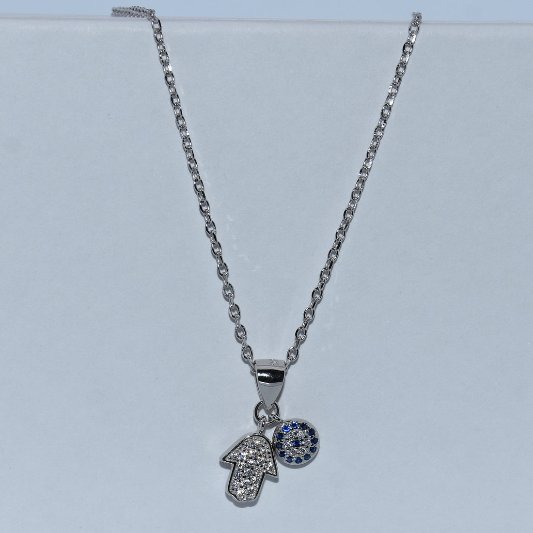 Sterling Silver | Hamsa & Evil Eye Duo Charm Necklace
