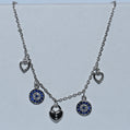 Sterling Silver Hearts & Evil Eye Charm Necklace
