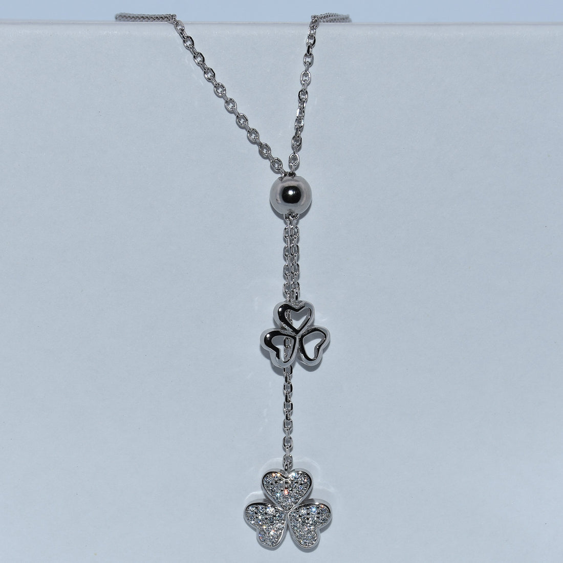 Sterling Silver | CZ Clover Drop Necklace