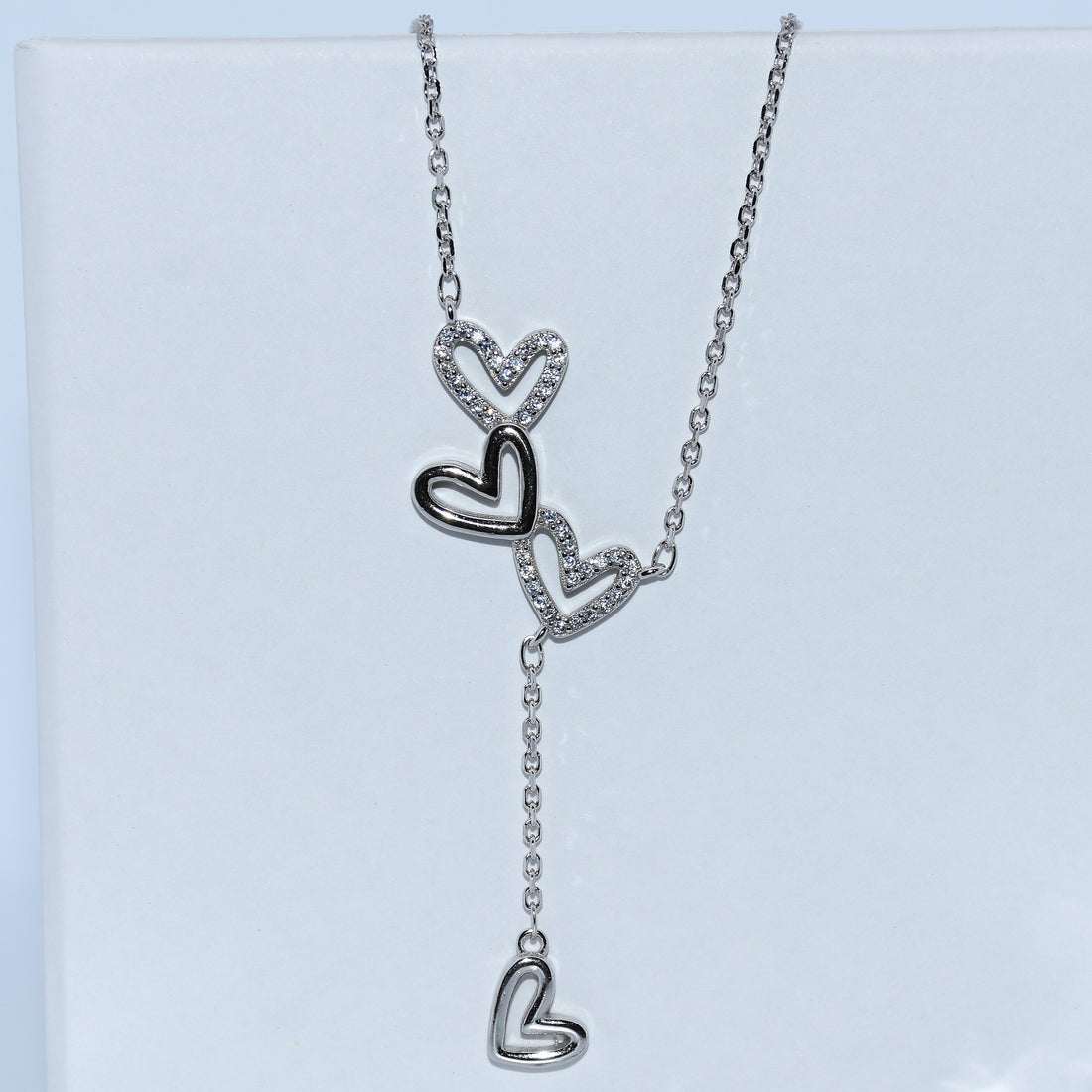 Sterling Silver | Triple Heart Drop Necklace