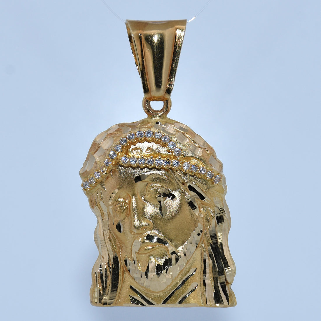 14K Gold | Large Jesus Head Pendant with CZ
