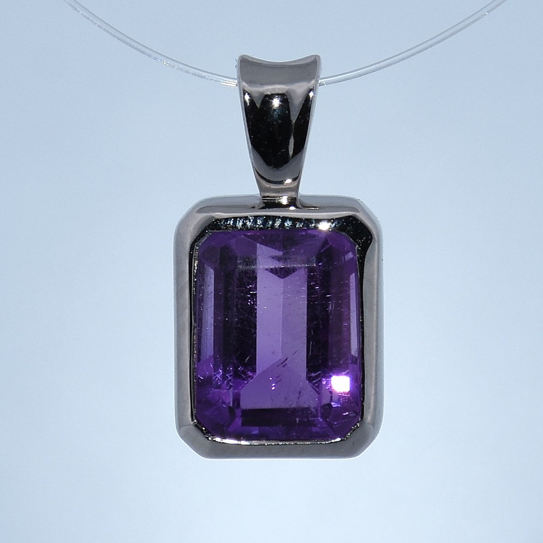 Sterling Silver | Natural 1.59ct Amethyst Square Bezel Set Pendant