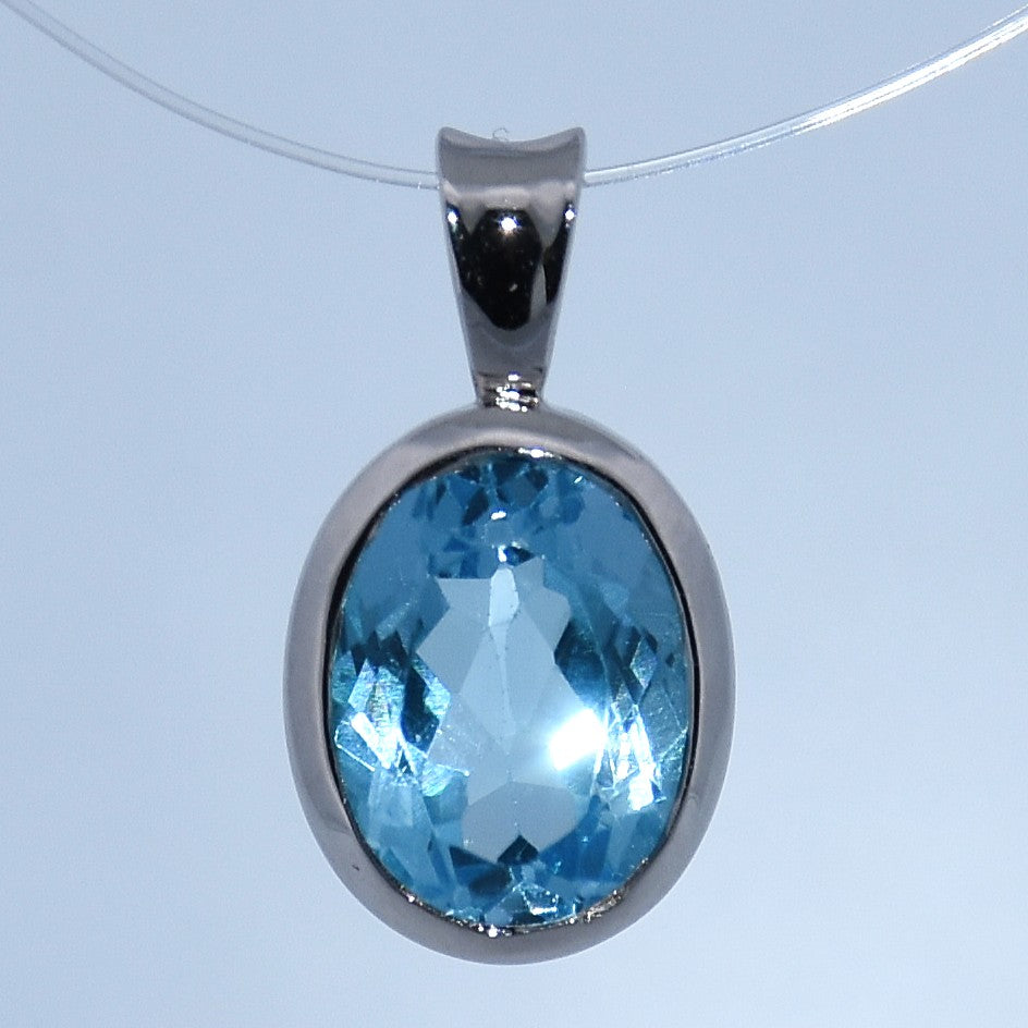 Sterling Silver | Natural 1.65ct Blue Topaz Oval Bezel Pendant