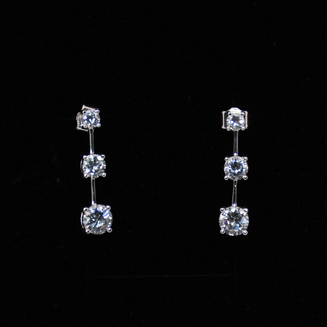 14K Gold | WG Tri-Cz Drop Earrings