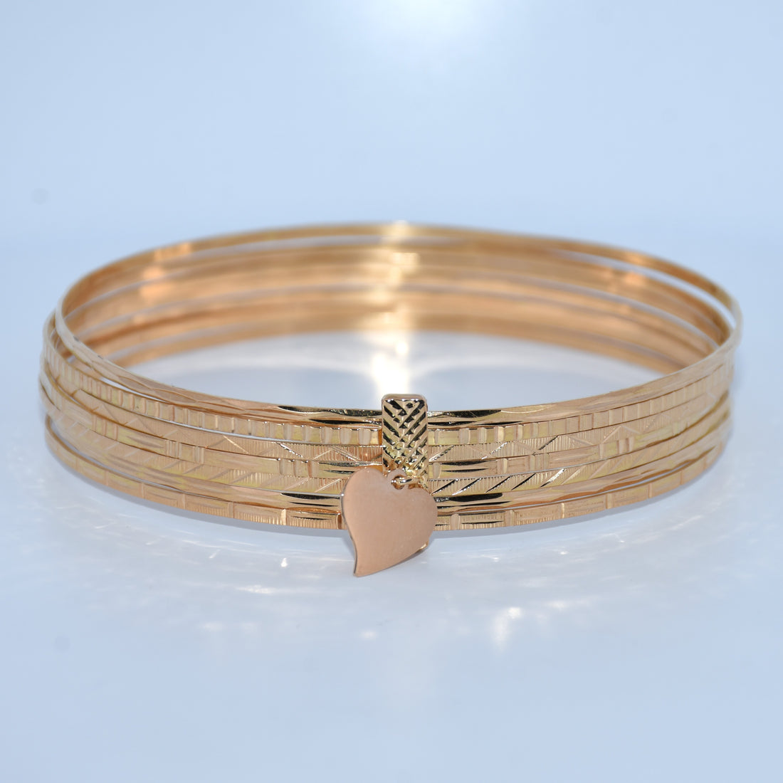 19.2K Portuguese Gold | 7 Band Bracelet Bangle with Dangle Heart