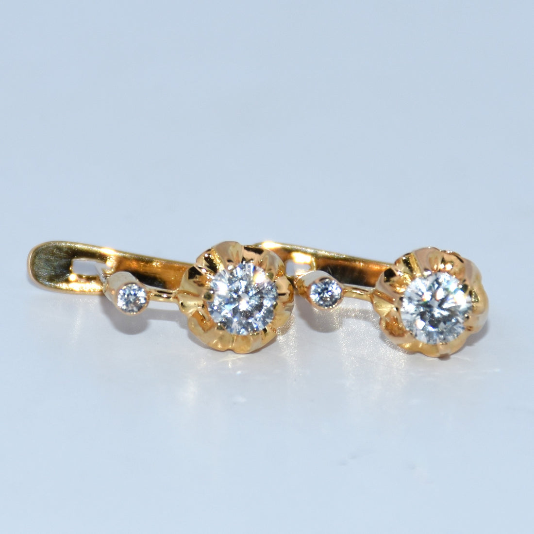 19.2K Portuguese Gold | Dangle 2 Stone CZ Earrings