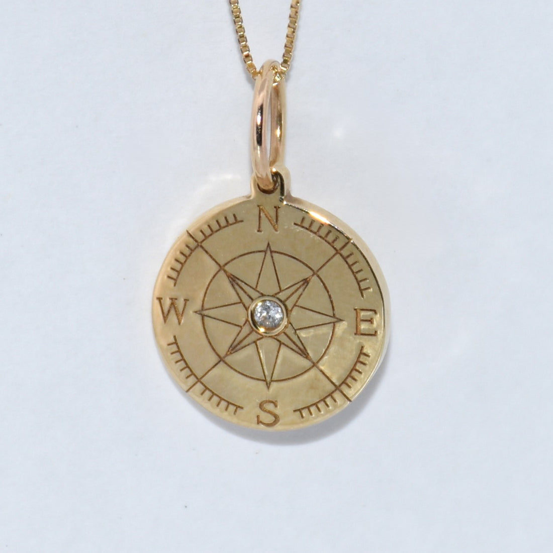 14K Gold | Yellow Gold .03ct Diamond Compass Pendant