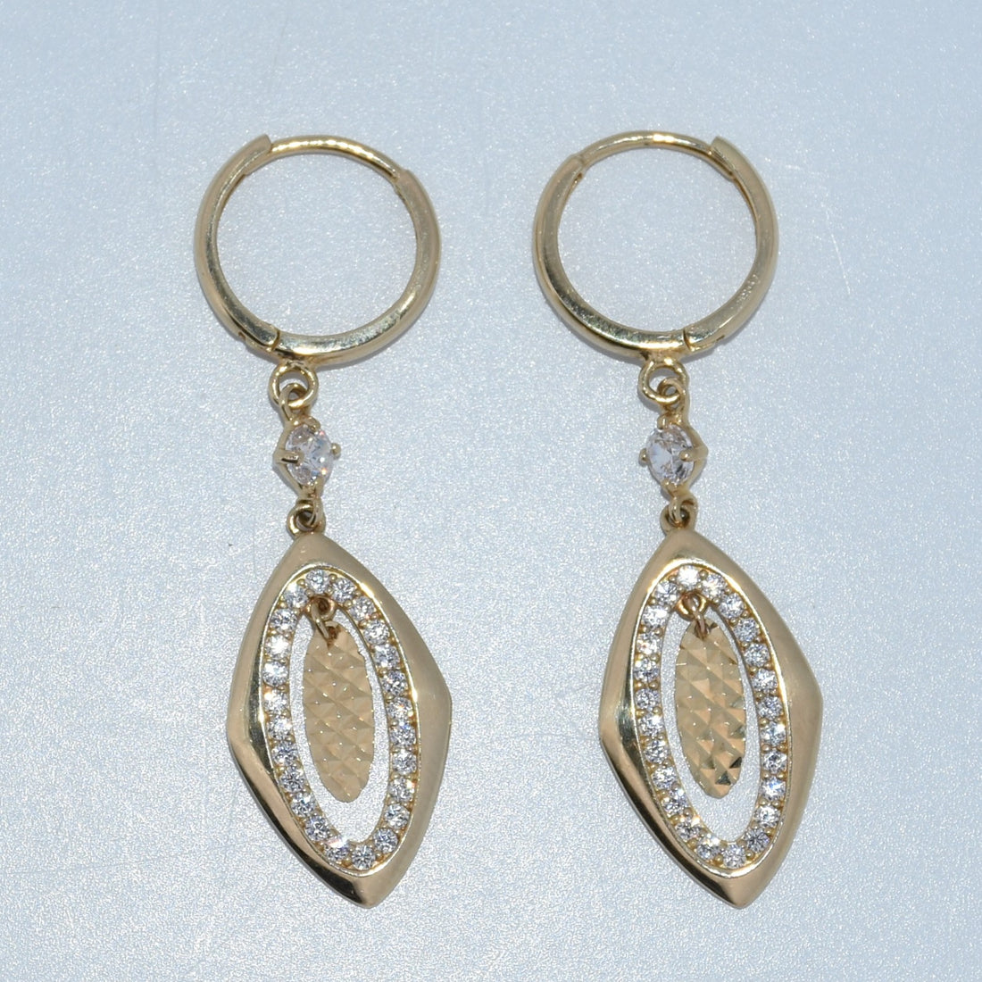 14K Gold | 3-D Design Leaf Drop Cz Earrings