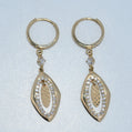 14K Gold | 3-D Design Leaf Drop Cz Earrings