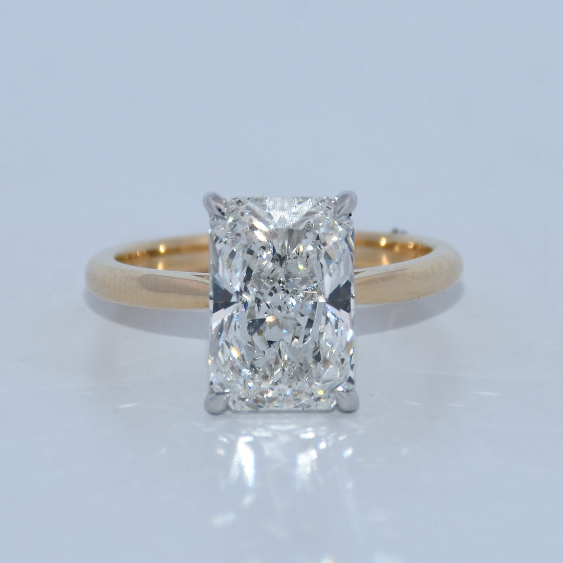 14K Gold | 4.02CT YG/WG Hidden Halo Solitaire Radiant Brilliant Lab Diamond Engagement Ring