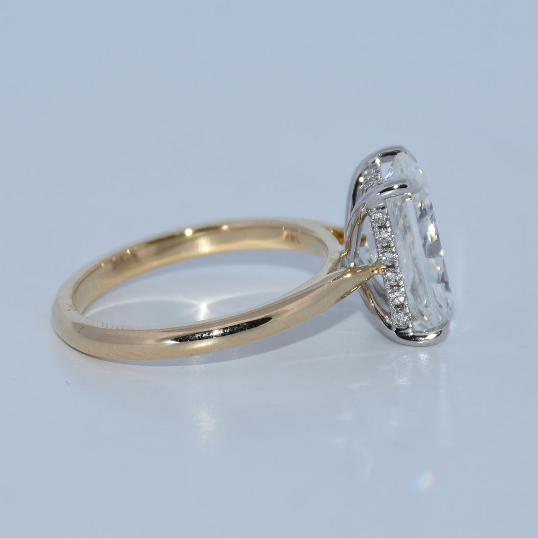 14K Gold | 4.02CT YG/WG Hidden Halo Solitaire Radiant Brilliant Lab Diamond Engagement Ring