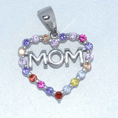 Sterling Silver | CZ Heart Mom Pendant