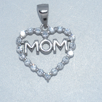 Sterling Silver | CZ Heart Mom Pendant