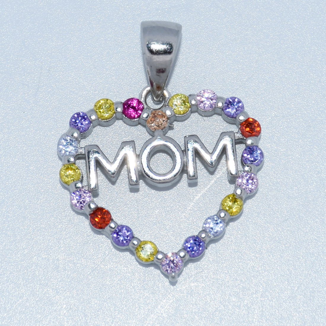 Sterling Silver | CZ Heart Mom Pendant