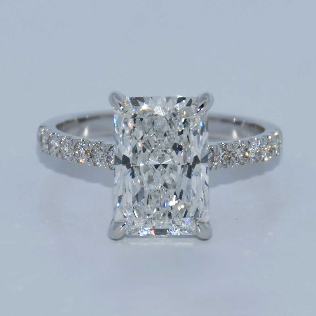 14K Gold | 4CT WG Radiant Lab Diamond Hidden Halo Accented Engagement Ring