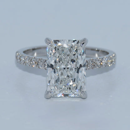 14K Gold | 4CT WG Radiant Lab Diamond Hidden Halo Accented Engagement Ring