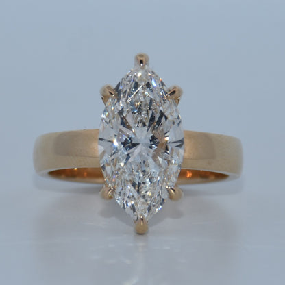14K Gold | 3.52CT YG Marquise Lab Diamond Flat Cigar Band Engagement Ring