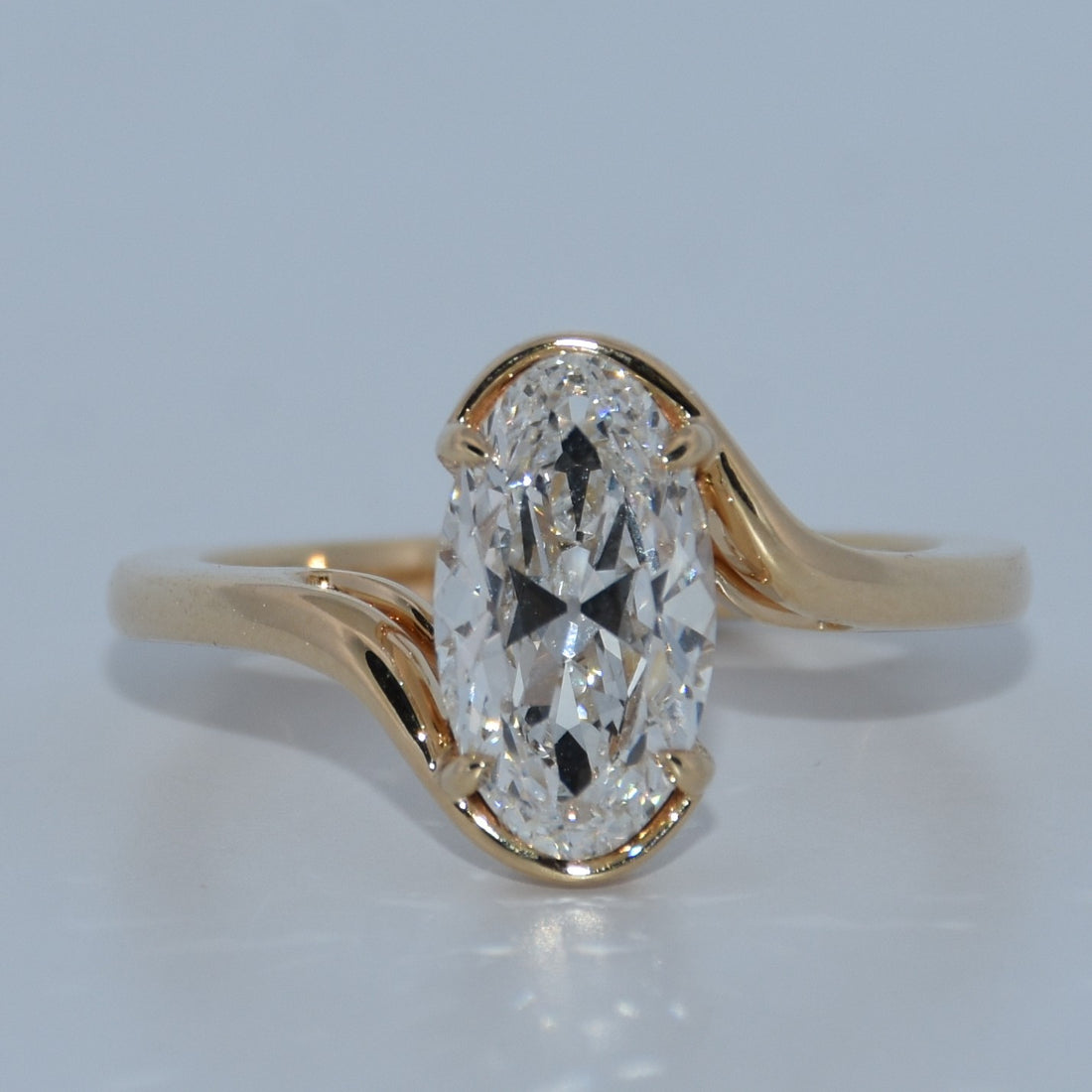 14K Gold | 2CT YG Moval Brilliant Bypass Solitaire Engagement Ring