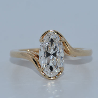 14K Gold | 2CT YG Moval Brilliant Bypass Solitaire Engagement Ring