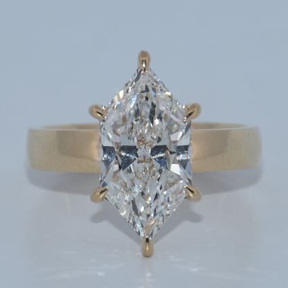 14K Gold | 3CT YG Dutch Marquise Lab Diamond Flat Cigar Band Engagement Ring