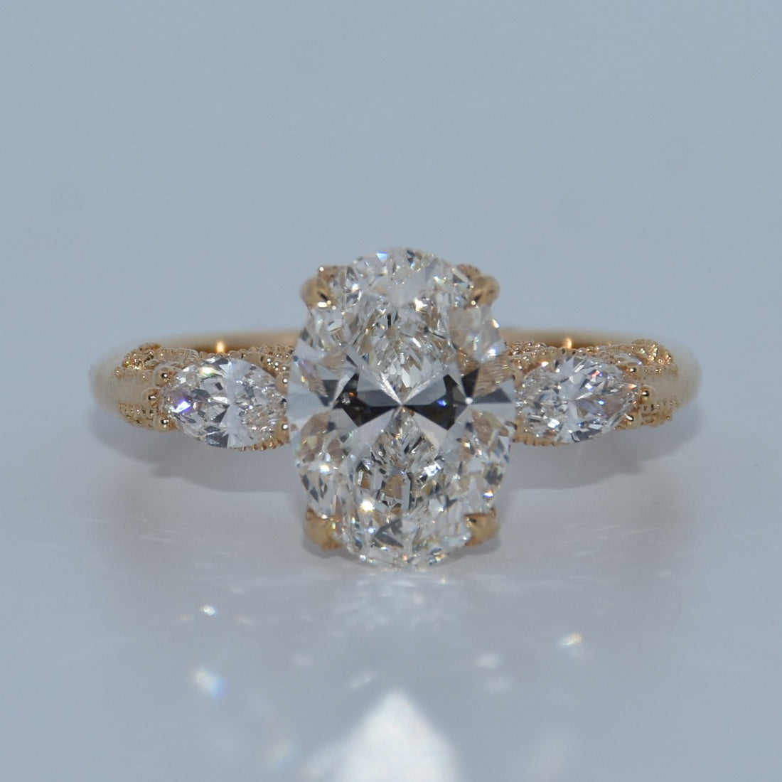 14K Gold | 2.53CT YG Hidden Halo Filigree Oval Brilliant Lab Diamond Engagement Ring