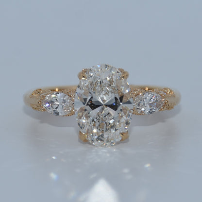 14K Gold | 2.53CT YG Hidden Halo Filigree Oval Brilliant Lab Diamond Engagement Ring