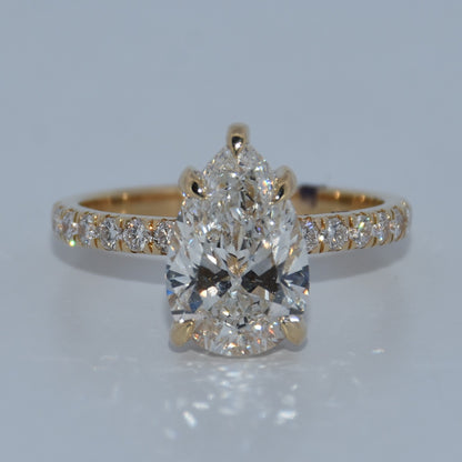 14K Gold | 3CT YG Pear Brilliant Hidden Halo Accented Band Lab Diamond Engagement Ring