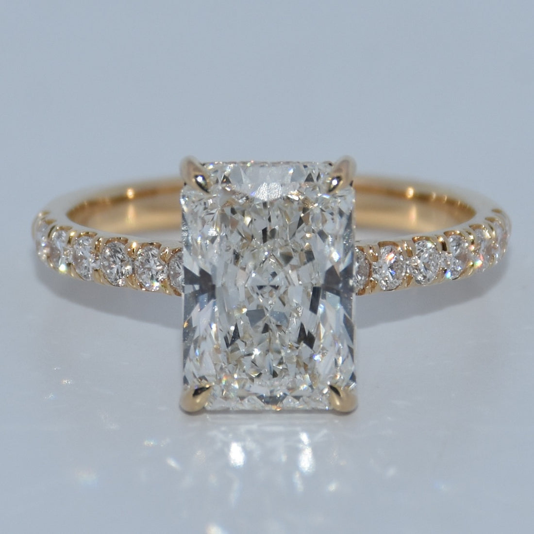 14K Gold | 3CT YG Hidden Halo Radiant Brilliant Lab Diamond Engagement Ring