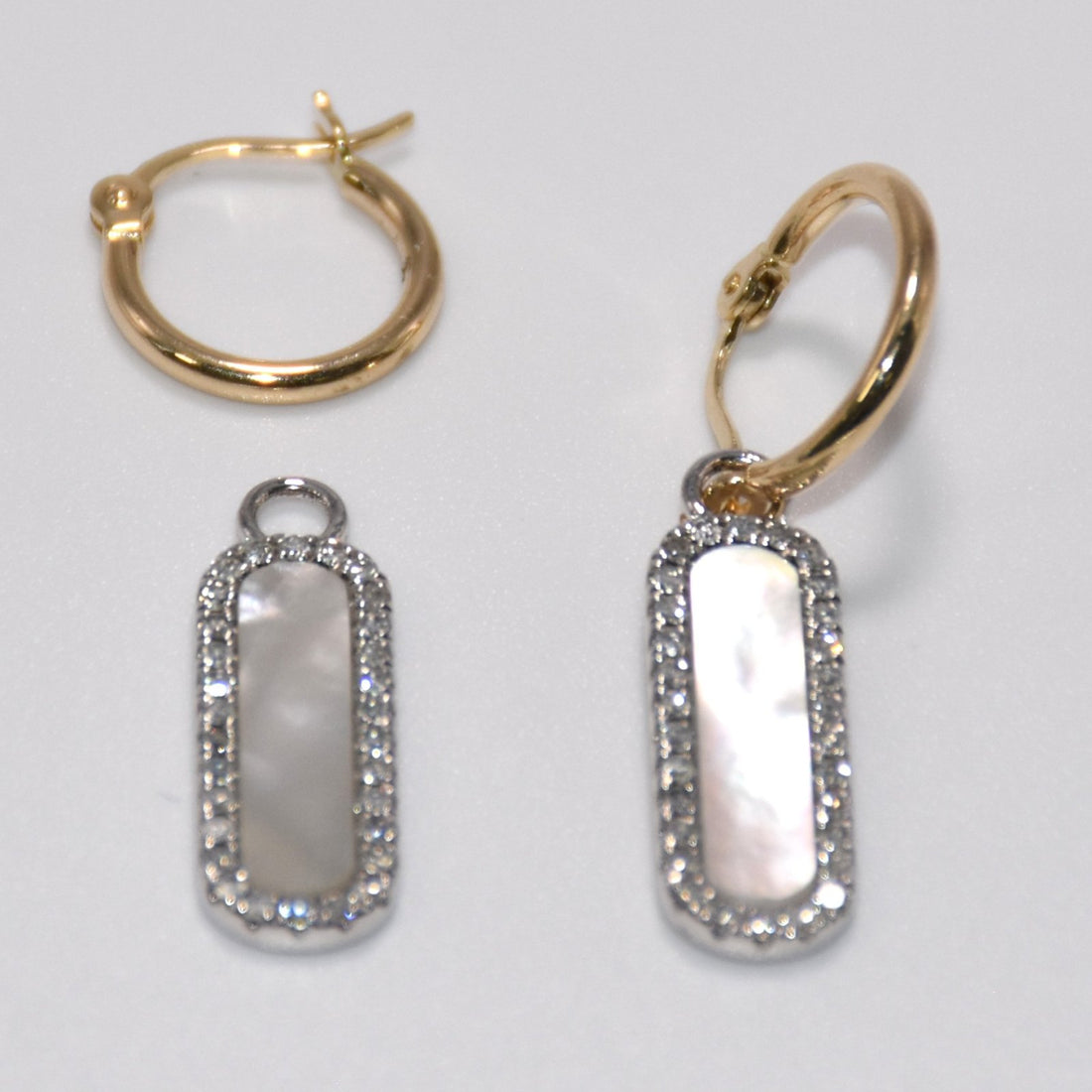14K Gold | YG .37ct Natural Diamond Mother of Pearl Pendant Earrings