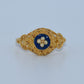 19.2K Portuguese Gold | Blue Enamel Ring with Flower