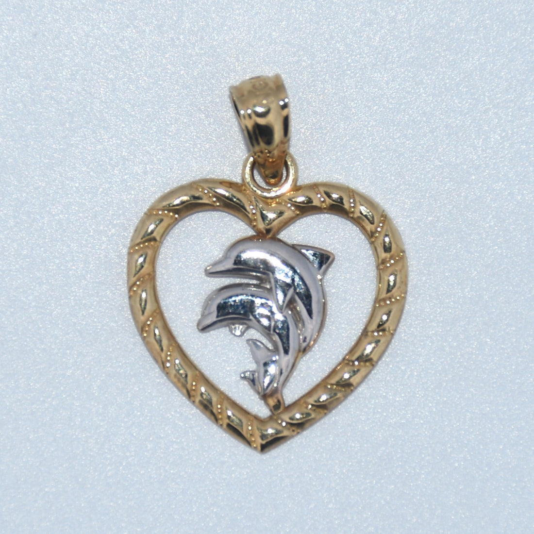 14K Gold | Dolphin Heart Charm